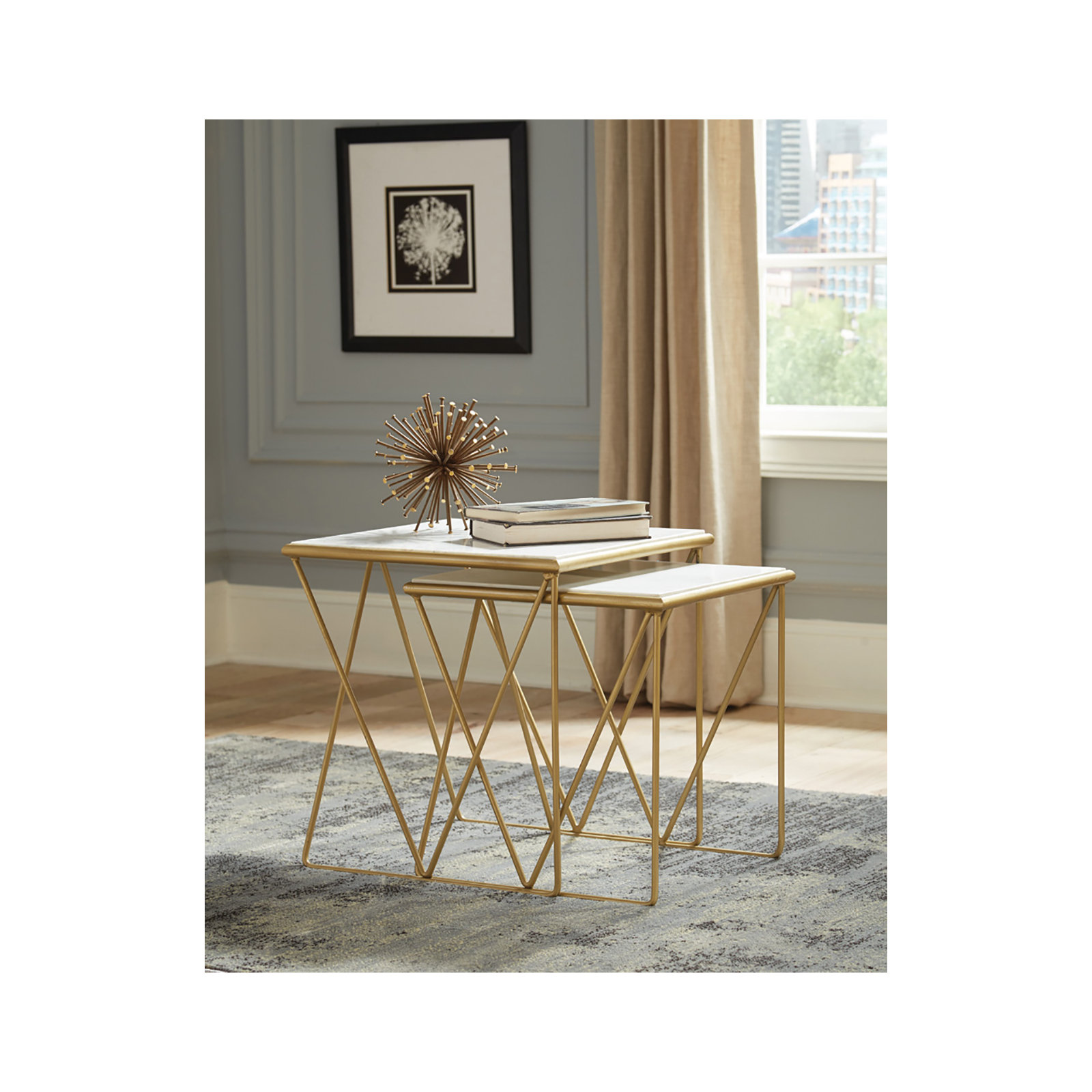 Tioga 2-Piece Marble Top Nesting Table Set
