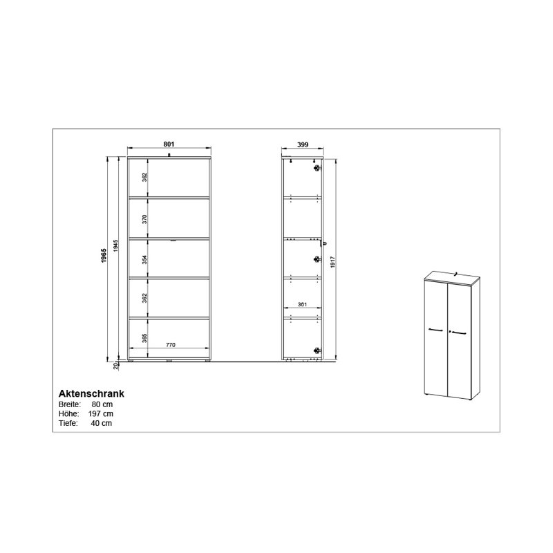 Miabella 2 -Door 4 -Shelf, Graphite/Oak