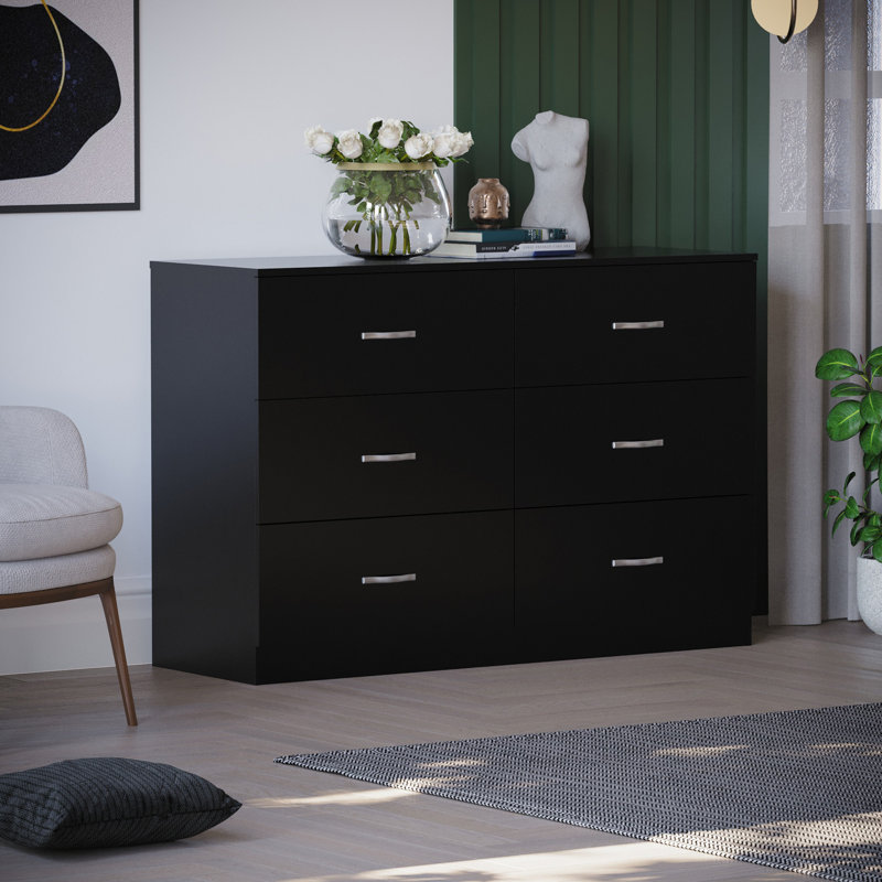 Maybery 6 - Drawer Wide Chest of Drawers, Bedroom Dresser & Storage Cabinet, Black