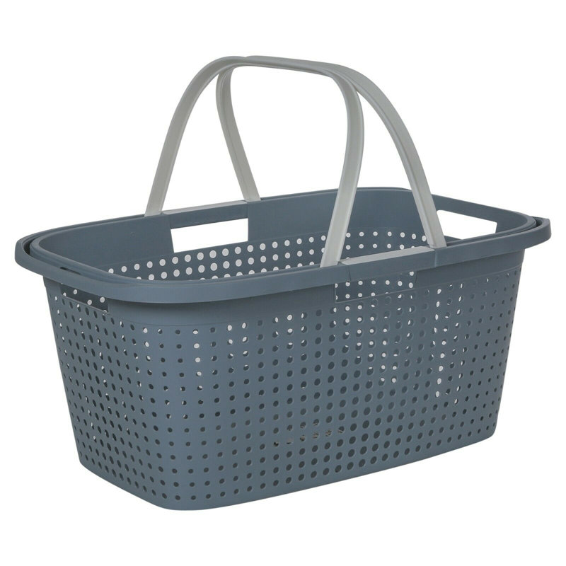 Plastic Laundry Basket with Handles, Blue