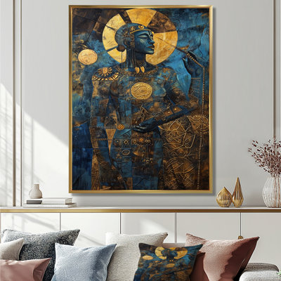 Ancient Blue God Portrait Golden Halo - Abstract Portraits Wall Art