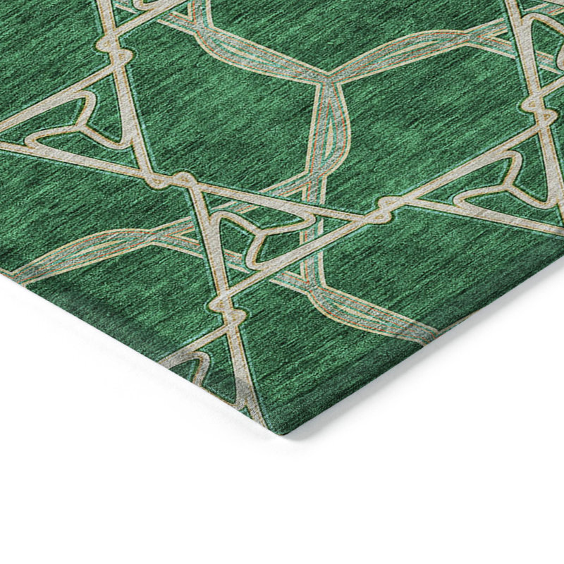 Emerald Geometric Flat Woven 8' x 10' Synthetic Rug