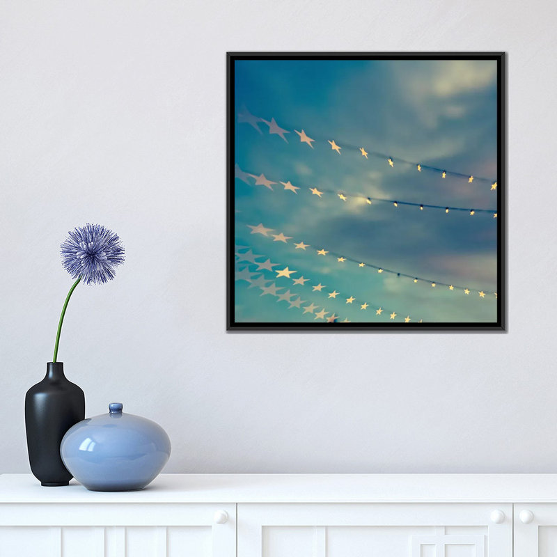 « bokeh stars i », impression sur toile, H 18 po x l 18 po x P 1,5 po, Toile avec cadre noir, Pas de tapis