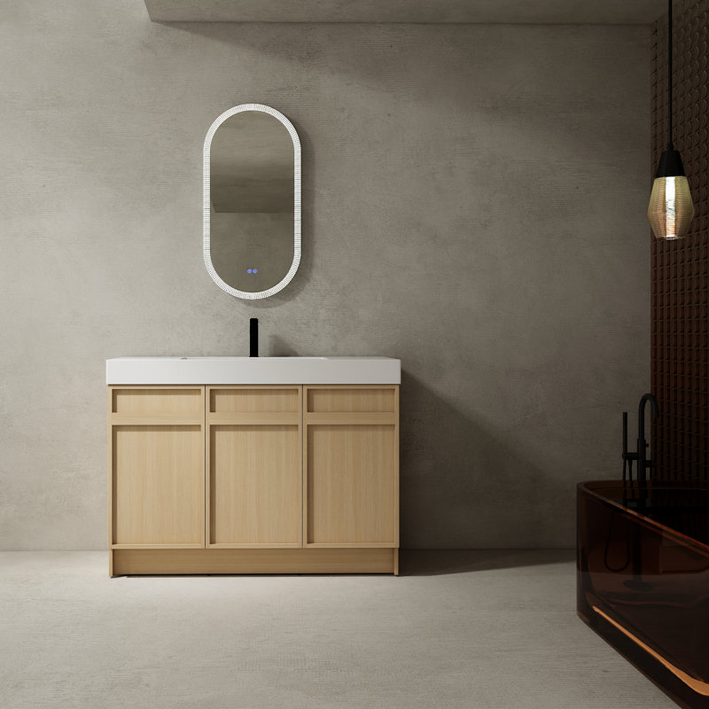 Meuble-lavabo de 48 po avec lavabo et armoire en résine. Conception moderne pour la salle de bain. Fabrication en contreplaqué. Rangement généreux. Tablettes réglables. Conception contemporaine blanche à fermeture en douceur. Base. Unité généreuse