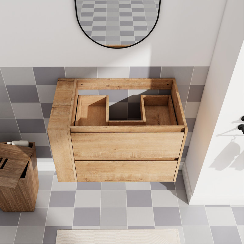 Meuble-lavabo mural 30 po, tiroir à fermeture en douceur, imitation chêne, Naturel