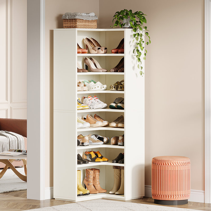 9 Tiers Shoe Rack, 24-32 Pairs Shoe Organizer Cabinet, Wood Freestanding Shoe Cabinet For Entrance, White