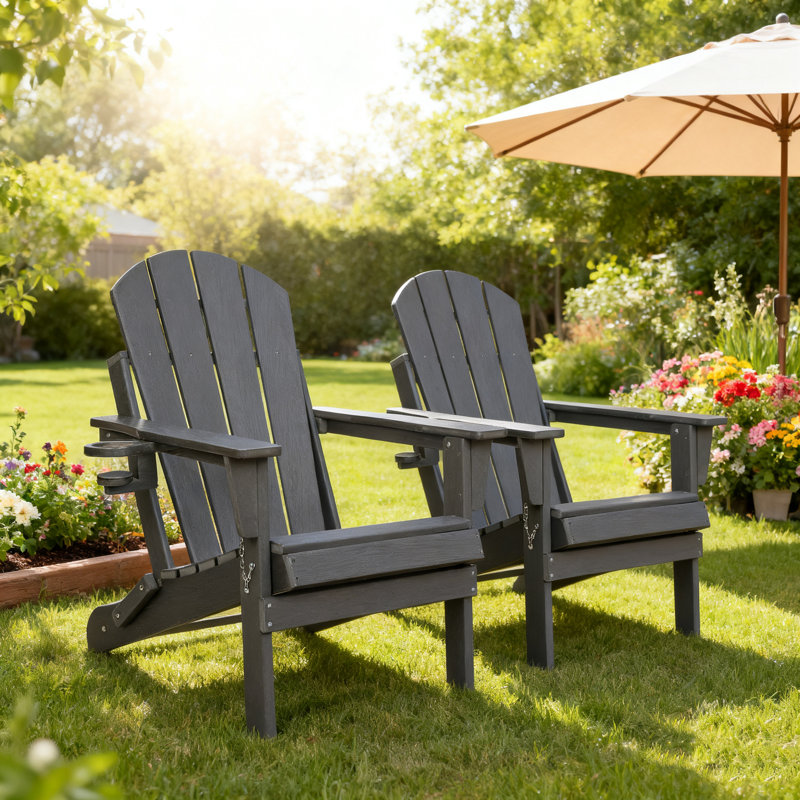 Chaises Adirondack pliantes Hdpe avec porte-gobelet (ensemble de 2), Gris