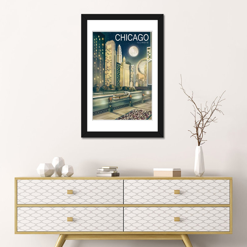 «Chicago II», impression sur toile, Papier d'art encadré noir, H 24 po x l 16 po x P 1 po, Blanc