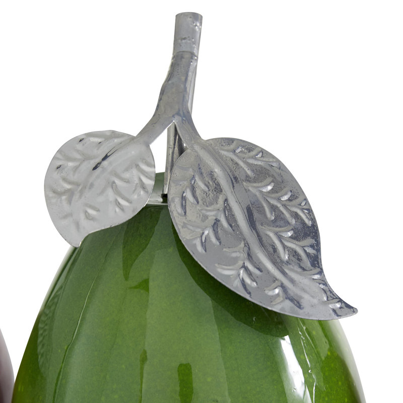 Centre de table en métal et fruits artificiels vernissés, H 10,65 po x l 18,4 po x P 9,5 po, Vert