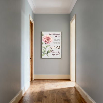 Tableau sur toile avec dahlias floraux et citation inspirante, idéal pour la chambre ou le salon de maman.