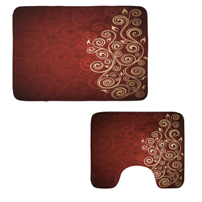 Burgundy Bathroom Rug Set 2 Pieces Rectangle & Contour Mats Cream Ruby