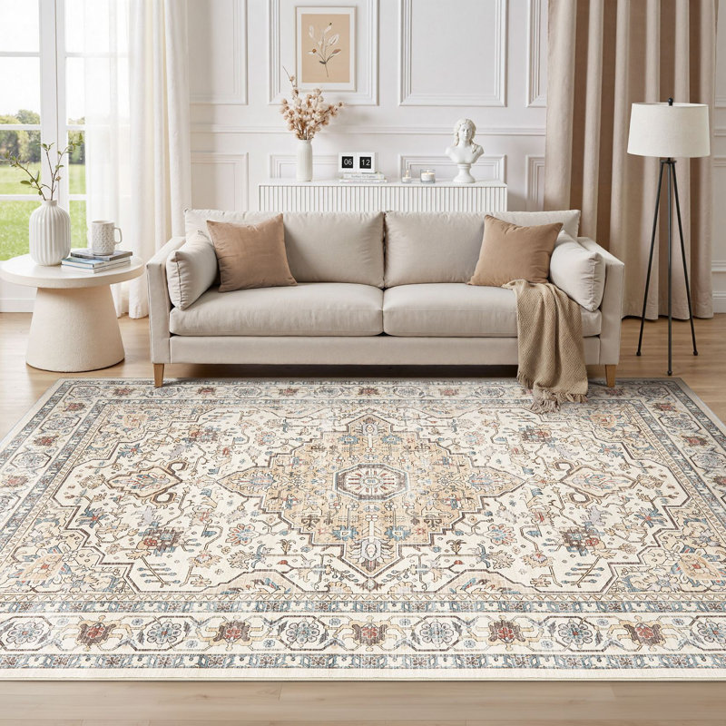 Tapis oriental lavable Aasen Boho, Beige/brun, Rectangulaire 8 pi x 10 pi