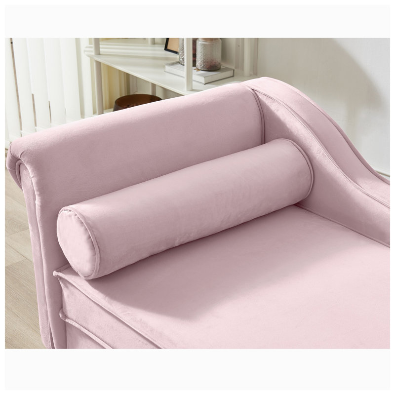 Chaise longue moderne en bois d'eucalyptus massif avec rangement en velours, dimensions : 154 cm (L) x 76 cm (P) x 70 cm (H).
