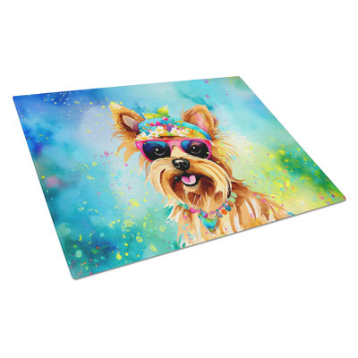Yorkshire Terrier Hippie Dawg Glass Cutting Board Large