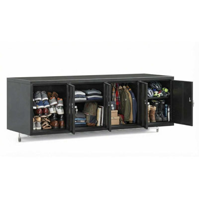 Armoire de rangement murale en métal à 4 portes avec serrures individuelles à clé, étagères et portes ventilées