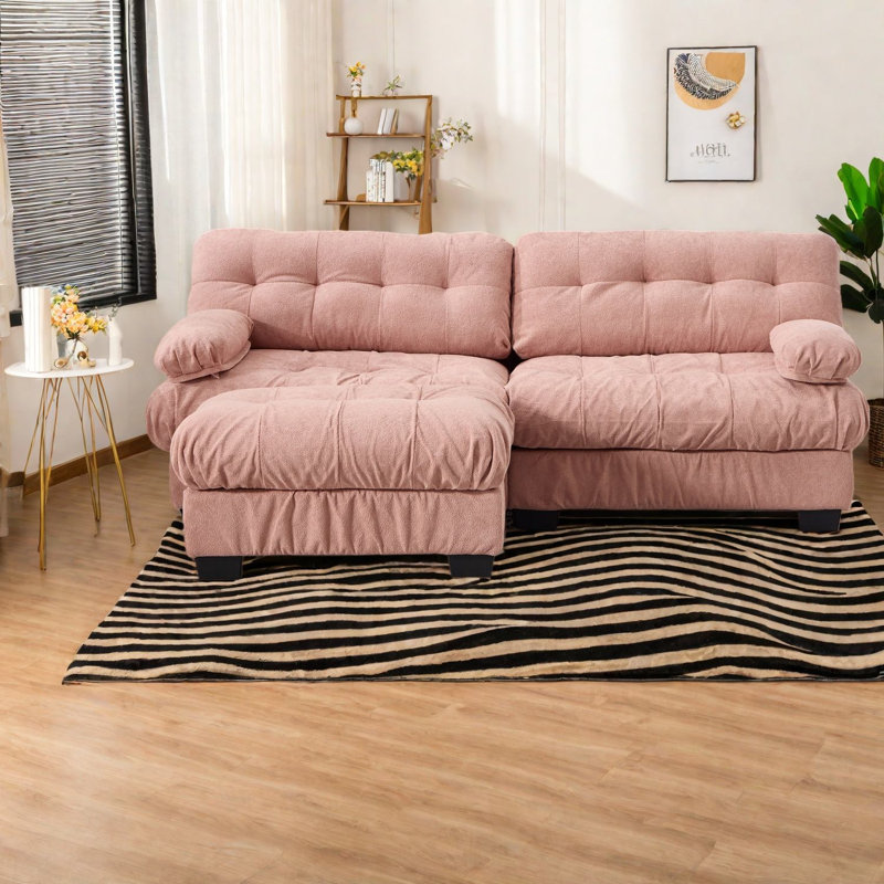 Canapé modulaire à assise profonde, forme en L rose moderne à structure en bois pour la maison