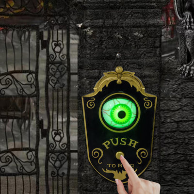 Sonnette de 7,1 po d'Halloween animatronique avec globe lumineux, son et mouvement activé pour la maison hantée, décorations d'Halloween d'intérieur / extérieur