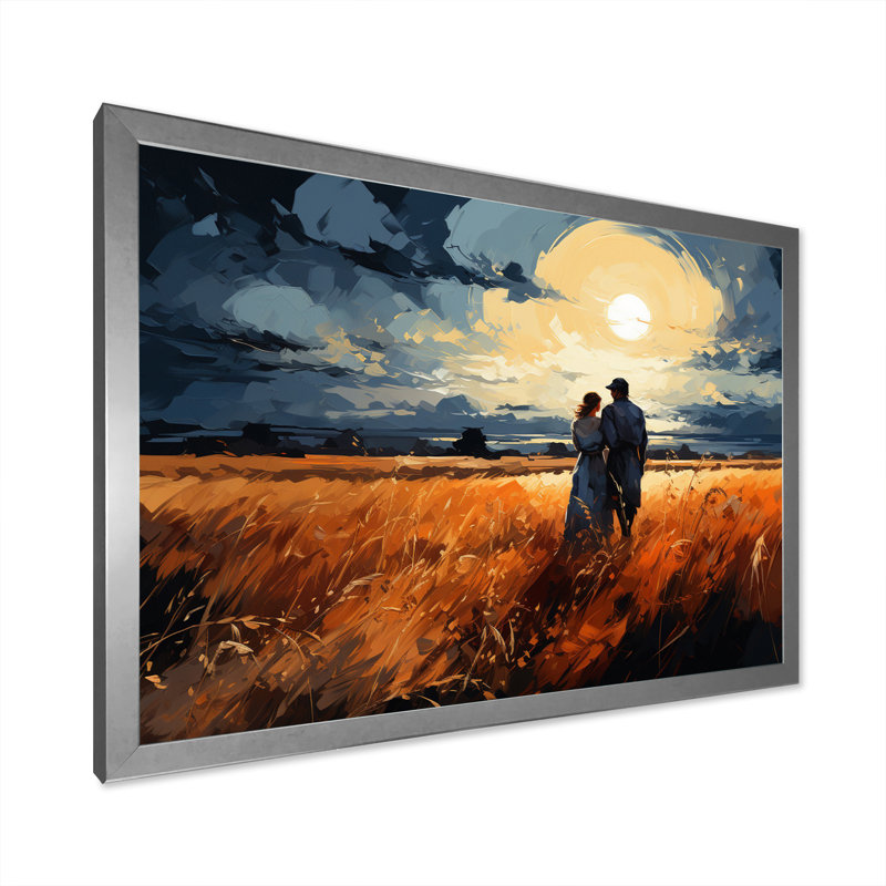 Wheatfield Sunset Romance, H 16 po x l 32 po x P 1 po, Cadre simple argenté