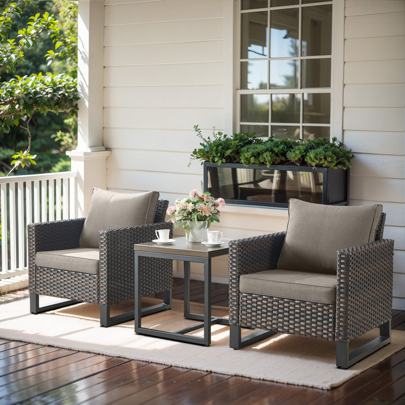 Nazime Wicker 2 - Person Patio Conversation Set with Cushions, Gray