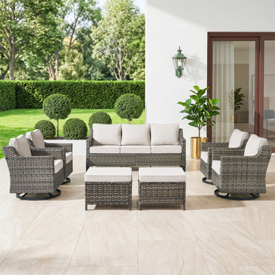 Maelie 7-Piece Patio Conversation Set, Outdoor Sofa With 4 Swivel Gliders And 2 Ottomans