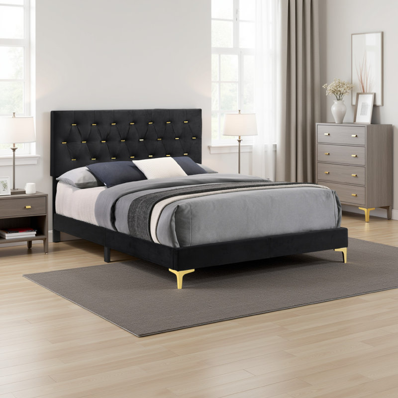 Khanyla Tufted Upholstered Standard Bed, King, Black