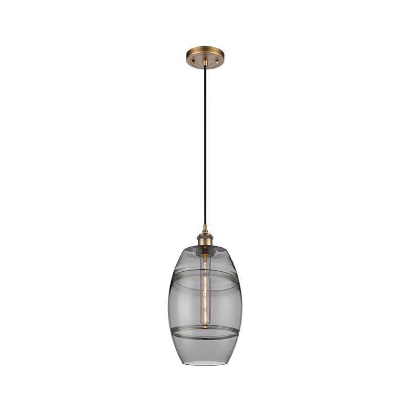 Luminaire suspendu 1 lumière Absalat, H 9,88 po x l 8 po x P 8 po, Gris fumée clair, Laiton brossé
