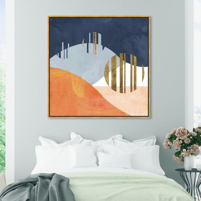 «Abstract Landscape The Desert Night Geometric», reproduction d'impression sur toile, Encadrement doré