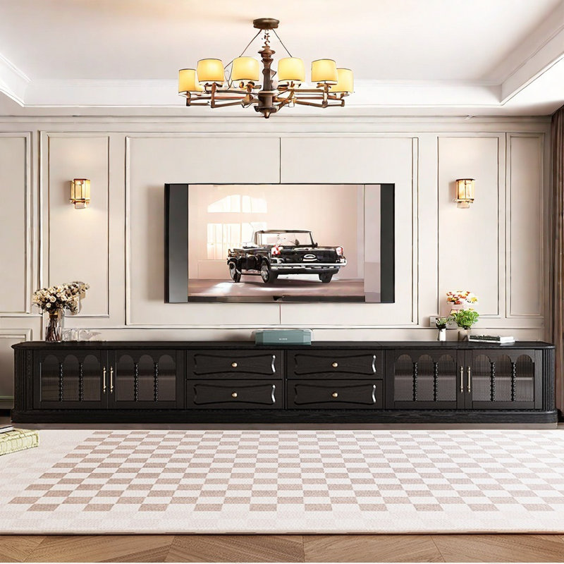 French retro TV stand, 19.68'' H x 122.04'' W x 15.74'' D