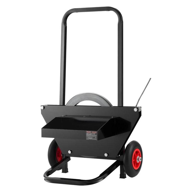 Chariot de cerclage à bandes, adapté aux bobines de cerclage en acier avec noyau de 23,6 pouces de diamètre extérieur, distributeur de cerclage robuste avec roues en caoutchouc, convient à l'usine, à l'entrepôt, à la zone de chargement