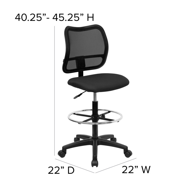 Mid-Back Mesh Drafting Chair with Adjustable Arms, Black Fabric, Not Included
