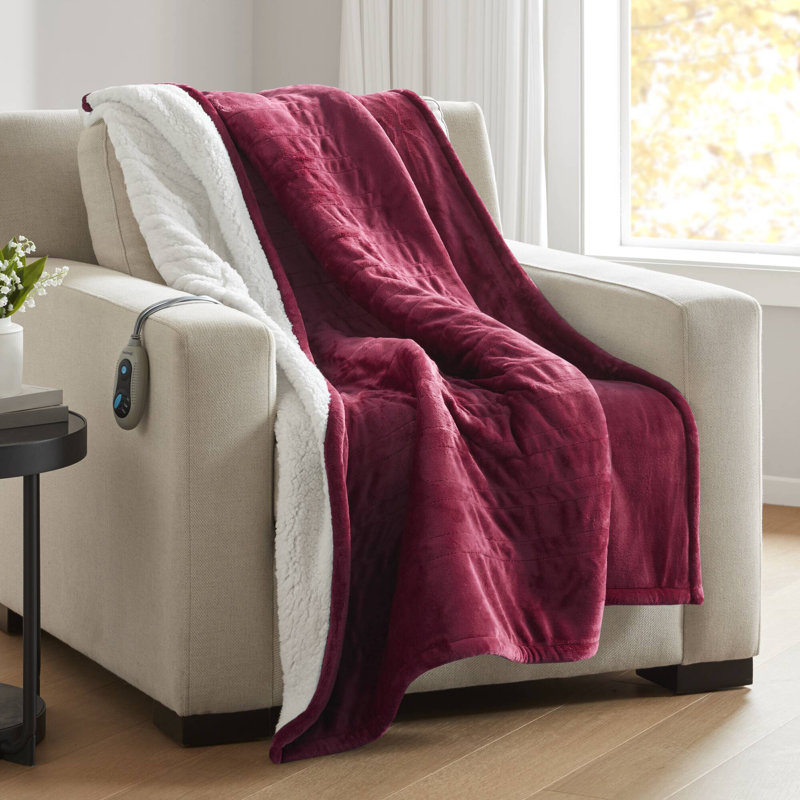 Oversized Red Sherpa Electric Heated Blanket with Plush Fleece