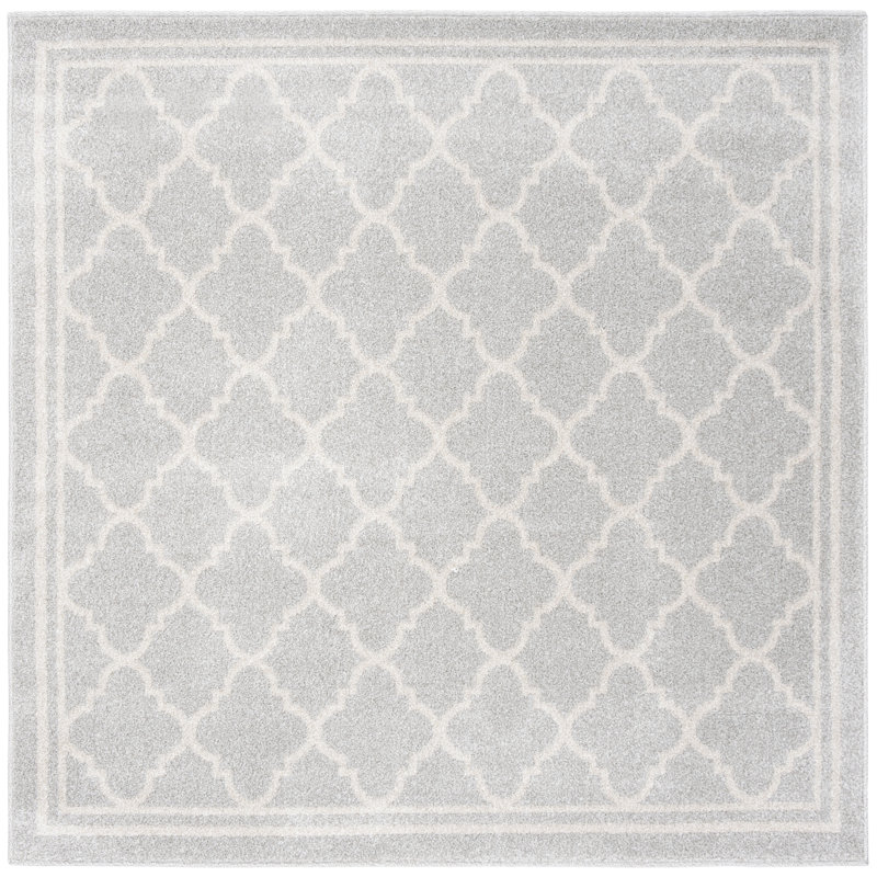 Tapis géométrique Ammundsen, Carré 8 pi, Gris clair/beige