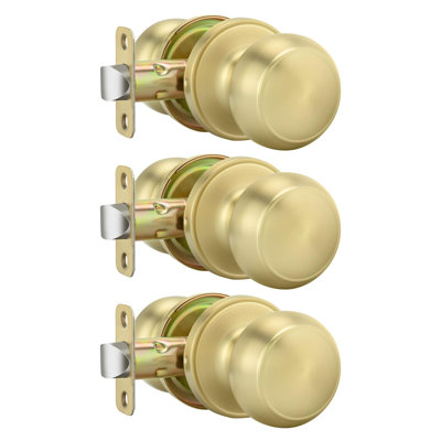 Brushed Brass Non-Turning Inactive Dummy Door Knobs for Closet Doors, Set of 3 (6 Pieces)