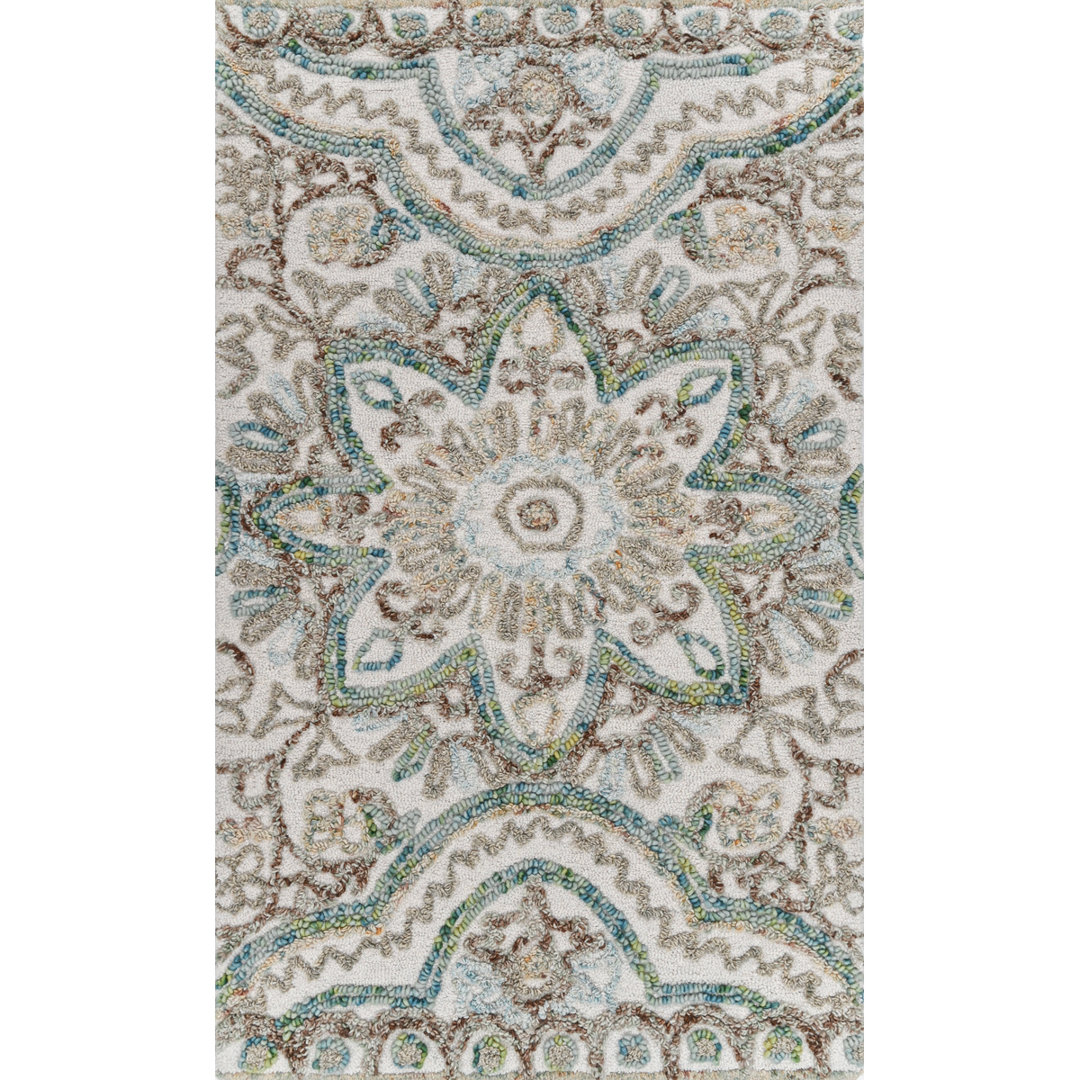 Agra Damask Handmade Tufted Wool Beige/Blue Area Rug CompanyC Rug