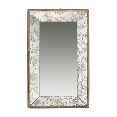20" X 12" Antique Silver Rectangle Mirror With Floral Accents, Mirrored Display Tray, Hanging Wall Mirror