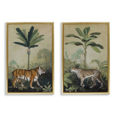 «Tiger Cheetah Jungle Forest», ensemble de 2 toiles flottantes encadrées par Julia Purinton