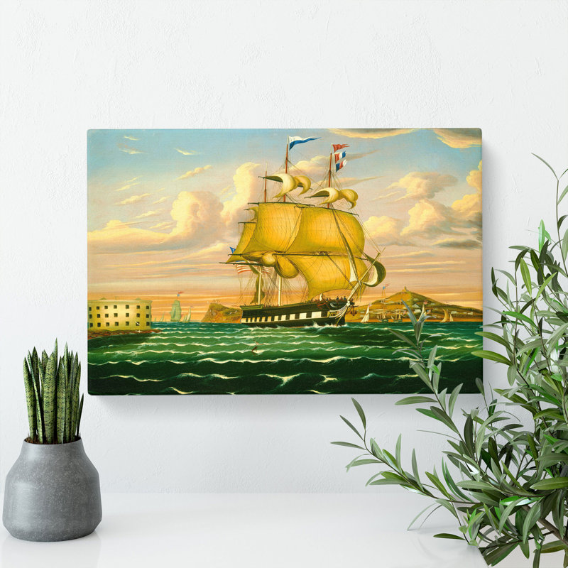 Ship Passing Castle Williams by Thomas Chambers - Wrapped Canvas Painting, 50cm H x 76cm W x 3cm D