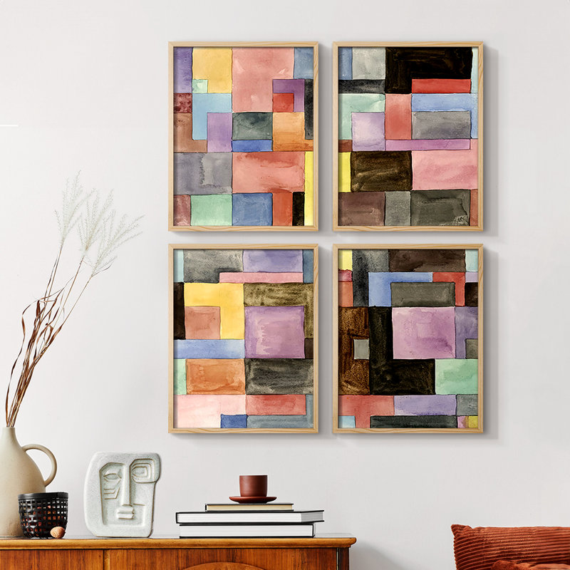 Primary Blocks I Framed Print - Set of 4, Natural, 10" H x 8" W