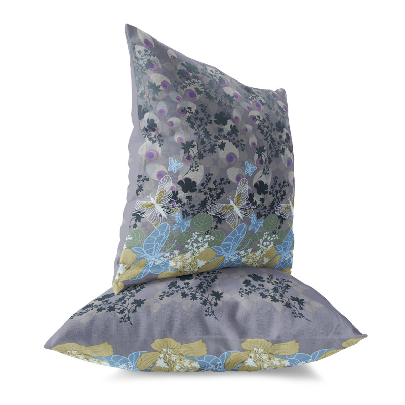 Housse et insert de coussin décoratif intérieur / extérieur en polyester / mélange de polyester Papillon Paradise, gris