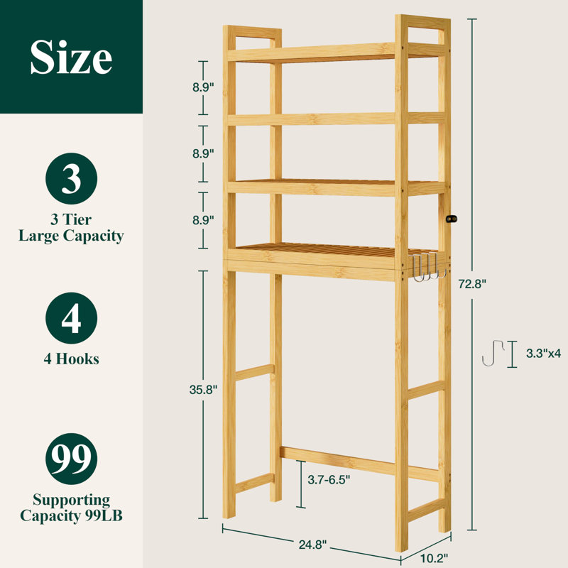 Natural Bamboo 3-Tier Over-The-Toilet Storage Cabinet with Adjustable Shelves