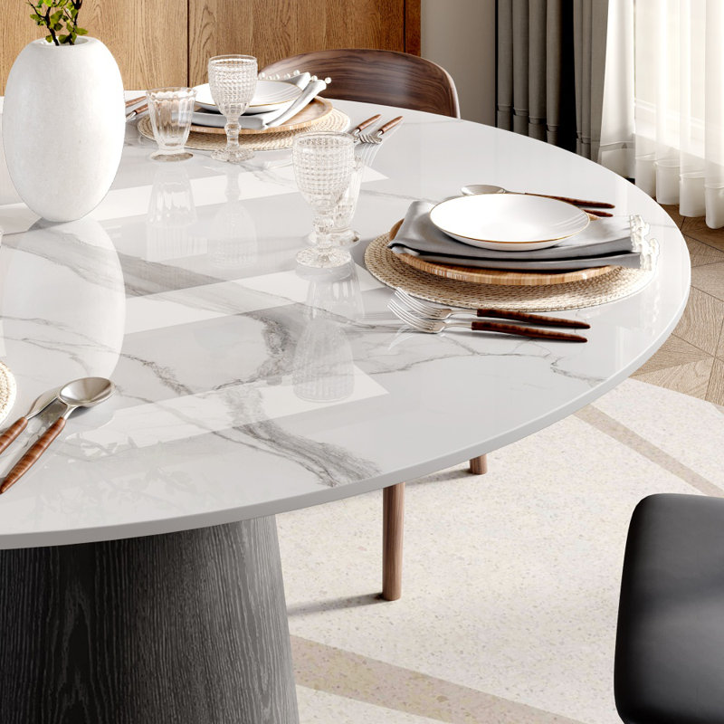 Ensemble de table de salle à manger à piédestal moderne avec chaises à dossier courbé, H 29,52 po x l 59,05 po x P 59,05 po
