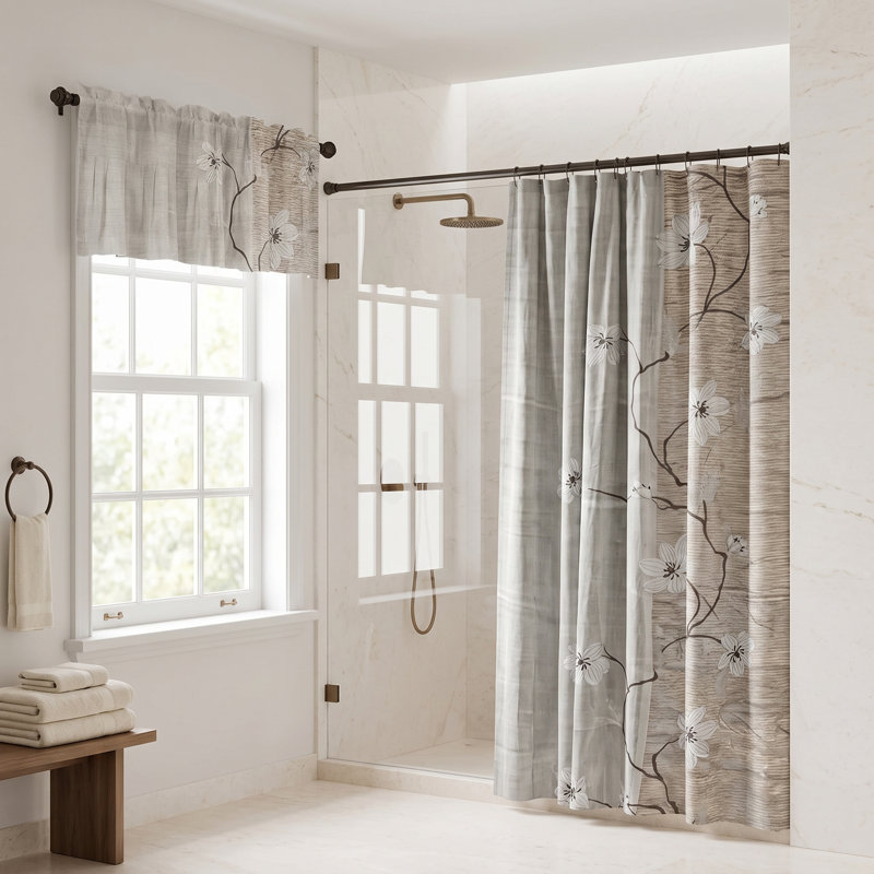 Cantonnière 70 po x 14 po à motif floral brun pour fenêtre