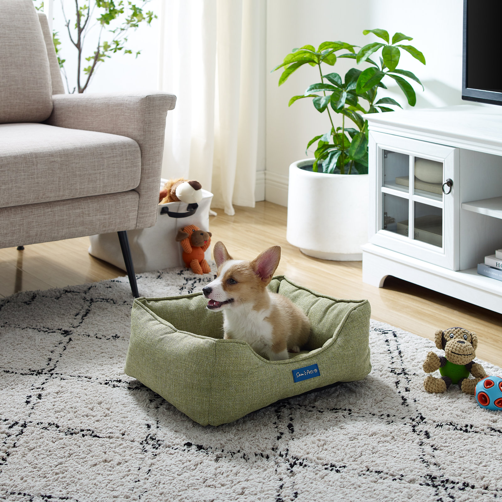 Julius Pet Bed, Small (24" W x 18.9" D x 7.09" H), Olive