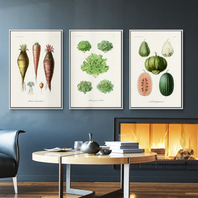 Ensemble de 3 pièces encadrées sur toile fruits et légumes VI