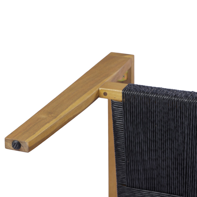 Fauteuil club d'extérieur en bois d'acacia Braeton Contemporary Coastal, Corde noire / finition teck