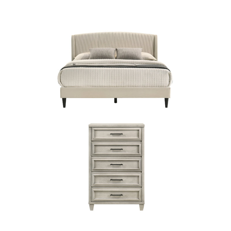 Jolande Contemporary 2 Pieces Bedroom Set, Full, 2 Pcs: Bed, Chest
