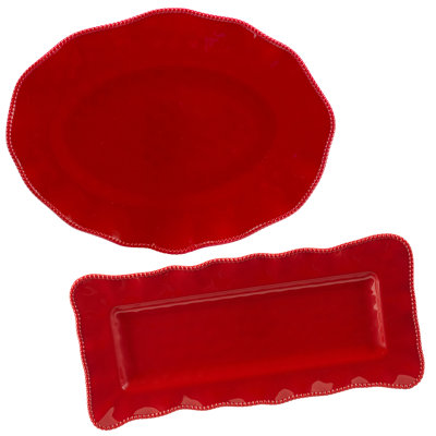 Ensemble de 2 assiettes Perlette - rouge 19 po x 9 ovales 18 po x 13,5 po