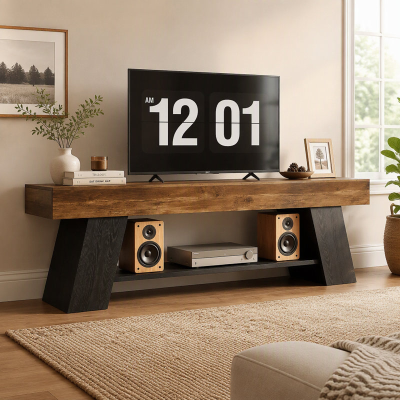 Meuble télé 63 po pour téléviseur 55/65/70 po, console média industrielle avec tablette de rangement ouverte
