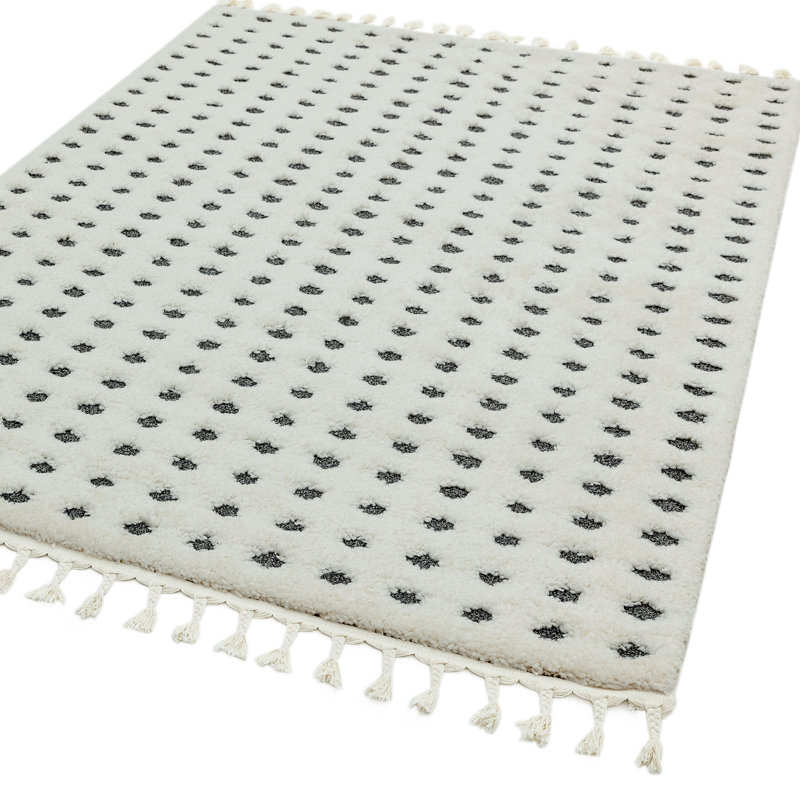 Aubree Dotty Shaggy Cream/Grey Area Rug, Rectangle 120 x 170cm