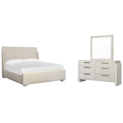 Rigsby California King Upholstered Sleigh Bed And Drawer Dresser With Landscape Mirror
